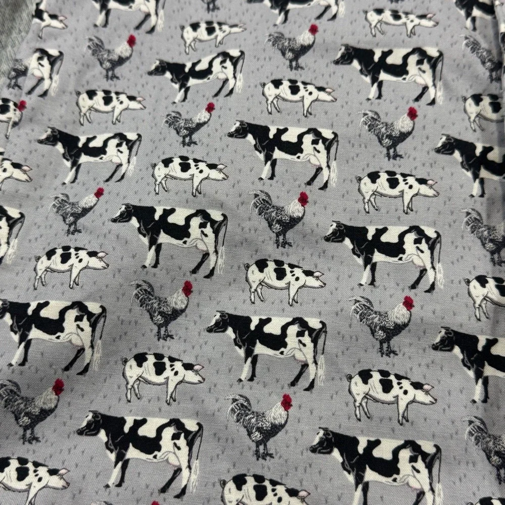 Ricrac & Ruffles Boys Sz 10 Button Up Shirt Farm Cows Pigs Chickens Long Sleeve‎